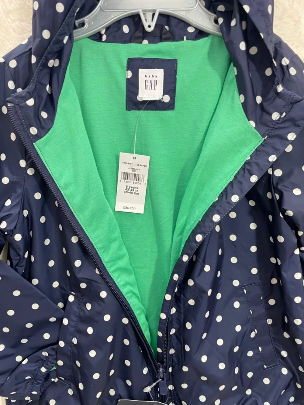 SALE! NWT GAP Navy Polka Dot Hooded Kids Jacket Size 5T